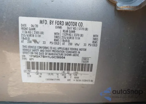 2020 Ford Explorer from USA, damaged, VIN 1FMSK7BH1LGC58954